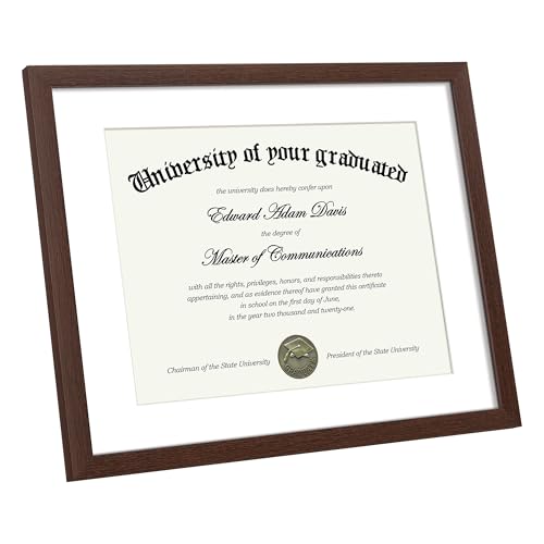 Image of upsimples Diploma Frame with 8.5x11, 11x14 Degree frames, Brown 1 Pack | Showcases Diploma, Certificate and Document, Wall or Tabletop Decor for Dorm or Office, Graduation Gift