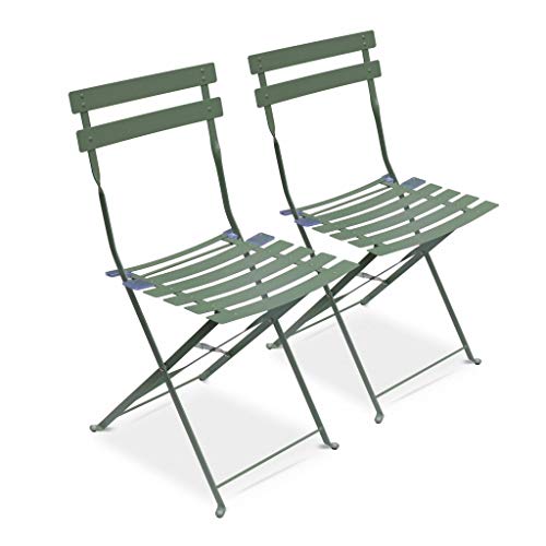 Alice's Garden - Lot de 2 chaises de Jardin Pliables - Emilia Vert de Gris - Acier thermolaqué