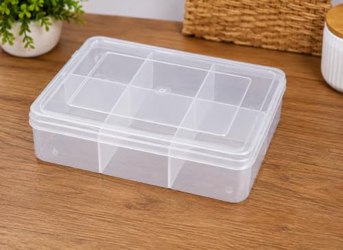 Image of Heavy Duty Transparent Plastic Box for Jewellery storage Size - 26 x 18 x 8 cm, with 6 Compatment storage box and organiser,Pack of 1