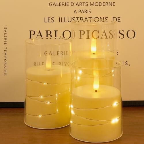 Image of 3Pcs Glass LED Flickering Flameless Candles for Home Wedding Party Decor