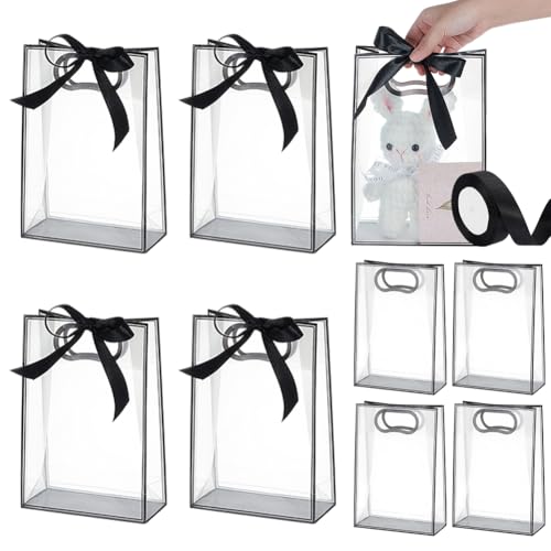 UNICRAFTALE 15 Stück Geschenktüte Durchsichtige Schwarze Geschenktüte 26cm Faltbar Geschenktüten Wiederverwendbare Geschenktüte Für Hochzeiten Geburtstage Partys Geschenke Für Halloween Weihnachten