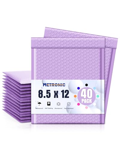 Image of Metronic Bubble Mailer 8.5x12 inch 40 Pack Lavender Waterproof Padded Envelopes | Usable Size 8.5x11 Light Purple Bubble Mailers Seal Sealing Bubble Envelopes for Packaging, Mailing, Shipping Books