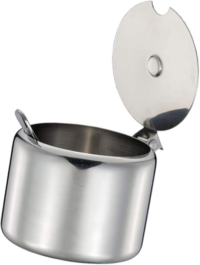 Yjemle Stainless Steel Sugar Bowl Spice Pot Sugar Canister with Spoon - Silver, 285 ml Portable and Useful Economical easoning Jar for Home Kitchen Cream & Sugar