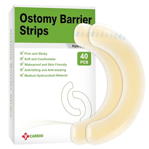 Carbou 40 Pcs Elastic Ostomy Barrier Strips - Medical Grade Hydrocolloid Waterproof Leak - Skin Adhesive Ostomy Barrier Tape for Colostomy Stoma Bags