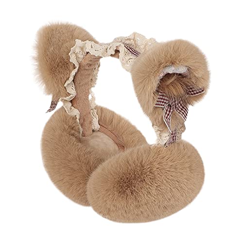 Hksichengkeji Winter Warm Elf Earmuffs Cat-Ear Lace Plush Earmuffs Foldable Earmuffs Soft Fluffy Plush Earflap For Girls Woman #TOP2