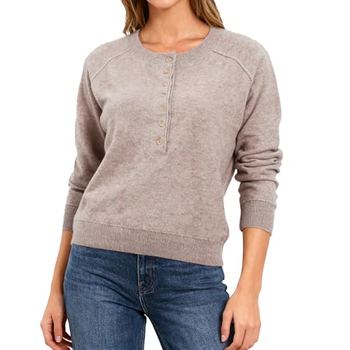 Image of Amazhiyu Women's 100% Wool Henley Sweaters Long Sleeve Button Up Tops