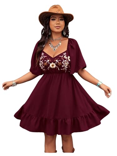Image of Verdusa Women's Plus Size Western Boho Floral Dress Cowgirl Country Concert Vacation Outfits Flowy Summer Dresses