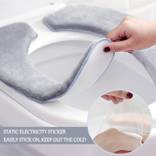 Ltsbaed Universal WC-Sitzbezug, 1 Paar Grau Waschbarer WC-Sitzkissen, Wärmer Plüsch-Toilettensitzbezug Dicker WC Abdeckung Cover Pad,Antibakteriell WC-Deckelbezug Kissen für Alle Ovalen WC-Sitze-Groß
