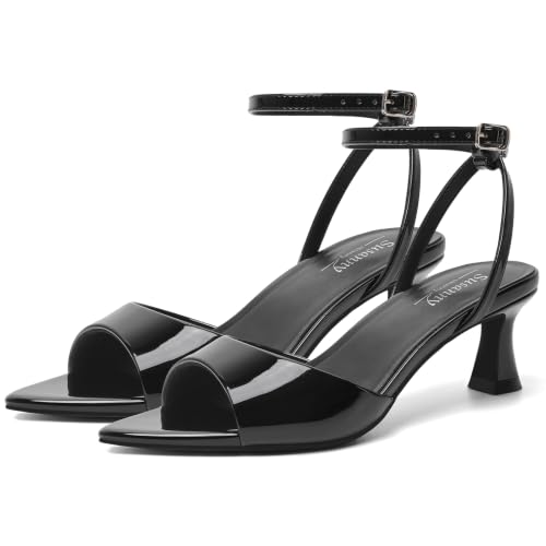 Image of Susanny High Heels for Women Pointed Open Toe Strappy Chunky Block Heels Ankle Strap Stiletto Kitten Heeled Sandals Wedding Bridal Party Prom Sexy Dress Shoes