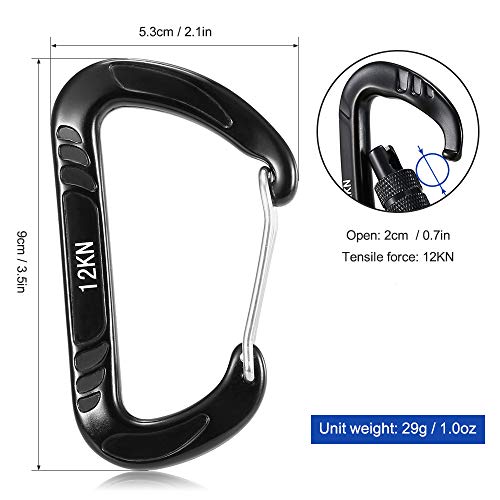 mosquetão, Moniss 4 peças mosquetão wiregate 12 kn mosquetão sem mola de aço clipe de mola leve equi