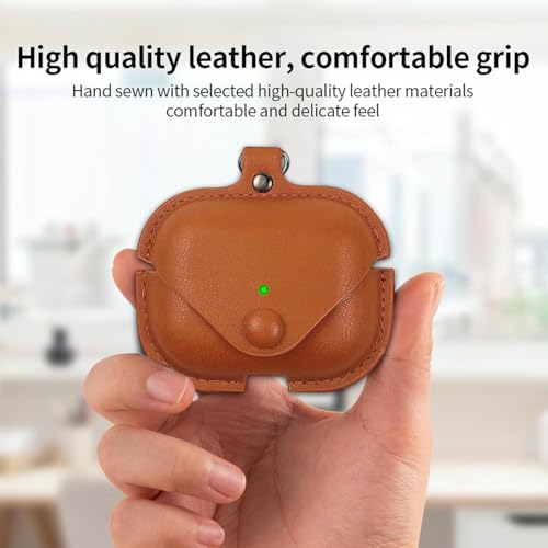 Image of Leather Case for AirPods Pro 3 (2025) | Premium Protective Cover with Snap Lock & Keychain | Shockproof Wireless Charging Compatible Case (Brown)