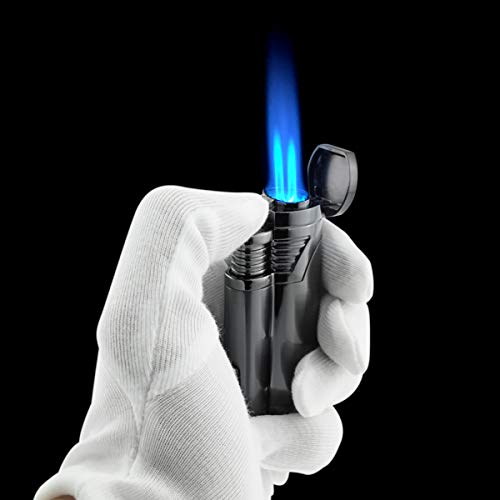 Cigar Torch Butane Lighters Fuel Refillable Lighter with Punch Cutter and Set 2 Jet Strong Flame Windproof