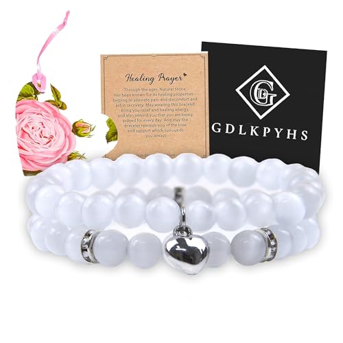 GDLKPYHS Healing Bracelets for Women - Opal Bracelet - Healing Prayers Crystal Bracelet, 8mm Natural Stone Stress Relief Yoga Beads Get Well Soon Gifts