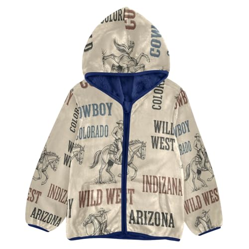 Cowboy Wild West Pattern Toddler Fleece Jacket Girl Boys Hooded Fleece Jacket Coat Warm Outwear Zip-up 3-10T