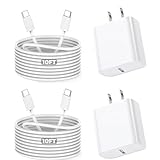 10Foot Fast iPhone Charging Cable,2Pack Super Fast iPhone USB C Wall Charger Block with 10FT USB C-C Charging Cable Type C Apple Adapter for i Phone 17Air/17 Pro/16/16e/16 Pro Max/15/iPad Pro/Air/Mini