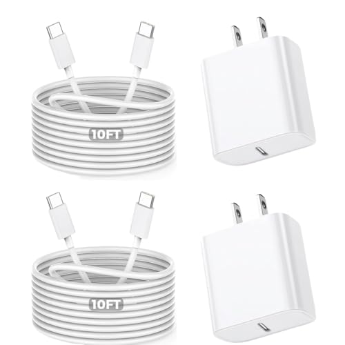 10Foot Fast iPhone Charging Cable,2Pack Super Fast iPhone USB C Wall Charger Block with 10FT USB C-C Charging Cable Type C Apple Adapter for i Phone 17Air/17 Pro/16/16e/16 Pro Max/15/iPad Pro/Air/Mini