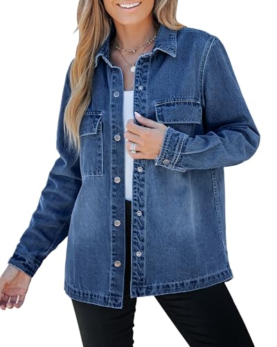 Roskiky Jeans Jacket For Women Uk Spring Jacket Women Long Winter Jackets For Women Uk Jeans Jacket Plus Size Denim Jacket Classic Blue XL