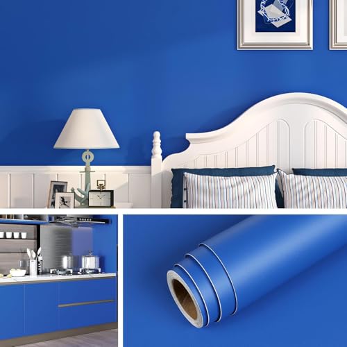 Image of HOME13 Royal Blue Contact Paper Matte Self-Adhesive Paper for Decorating Wall Table Wall, Door and Furniture (24inches By 48inches, Royal Blue Matte Wallpaper)