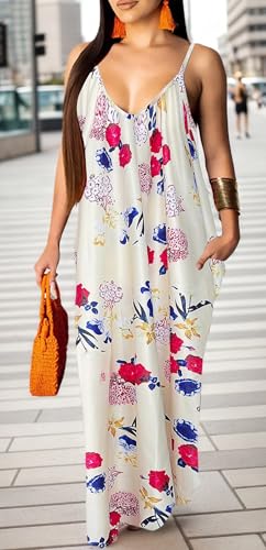 Image of Women's Casual Summer Maxi Dresses Sleeveless Adjustable Spaghetti Strap Loose Plus Size Dresses