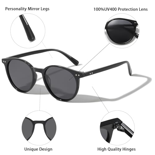 Image of Small Round Polarized Sunglasses for Women Men Compact Vintage Style UV400 Protection Classic Lightweight