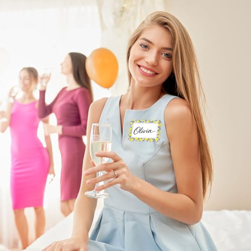 Image of Whaline 180 Pcs Capri Lemon Name Labels Classroom Bulletin Board Label Decals Yellow Lemon Blue Tiles Name Tag Stickers for Spring Summer Office School Desk Wall Decor