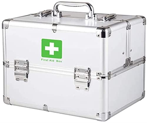 Cassetta di pronto soccorso in alluminio con serratura a 2 strati, portatile, piccola valigetta di pronto soccorso, kit per casa, viaggi e posto di lavoro, armadietto dei medicinali