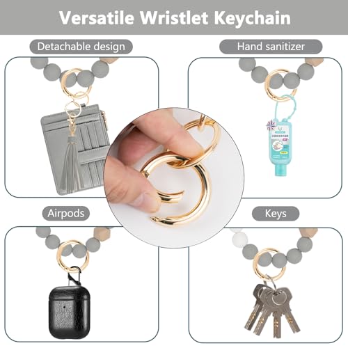 Image of KNGITRYI Wristlet Wallet for Women,RFID Keychain Wallet with Beaded Strap | 8 Card Slots,ID Window,Zipper Pocket,Leather Tassel,Compact Design