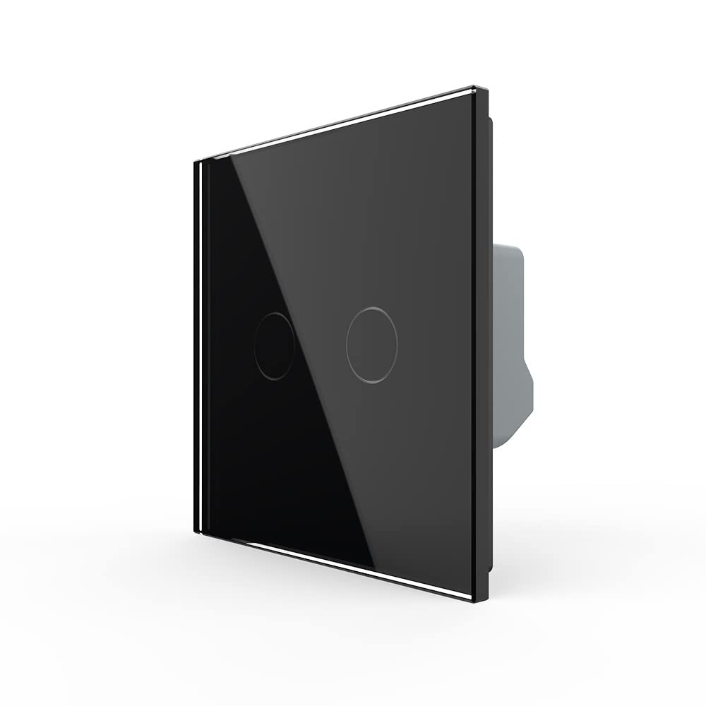LIVOLO 2-facher dimmbarer Touch Lichtschalter Glasschalter Touchlichtschalter Dimmer Dimmerschalter Glas Wandschalter Glasblende Seriendimmer Schwarz VL-FC2D2-2G-C2-12