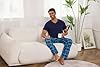 Bresdk Pyjamas for Mens Pjs Sets Men's Nightwear Autumn Cotton V Neck Soft Loungewear Plaid Pajama Pants Blue 3XL #4