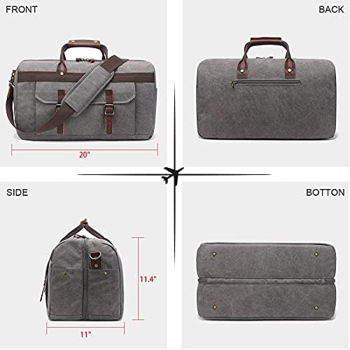 Duffle Bag for Men Waterproof Genuine Leather Canvas Travel Duffel Bags for Women Overnight Weekender Bag for Traveling, Grey 6 Duffle Bag for Men Waterproof Genuine Leather Canvas Travel Duffel Bags for Women Overnight Weekender Bag for Traveling, Grey