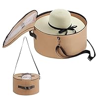 LITLANDSTAR Hat Organizer for Women and Men, Round Hat Storage Box Portable Felt Hat Container Foldable Hat Holder with Dust Proof Lid, Hat Rack for Closet or Travel (17" D x 10" H, Khaki)