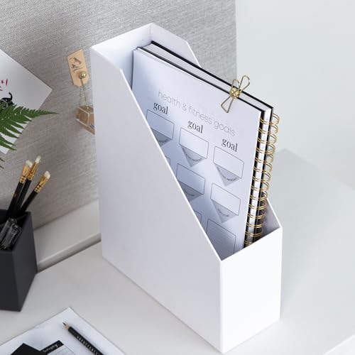 BIGSO VIKTORIA Stehsammler – Aufbewahrungsbox mit Beschriftungsetikett – Schreibtischablage für Akten, Dokumente & Zeitschriften – Stehordner aus recycelter Faserplatte und Papier – weiß