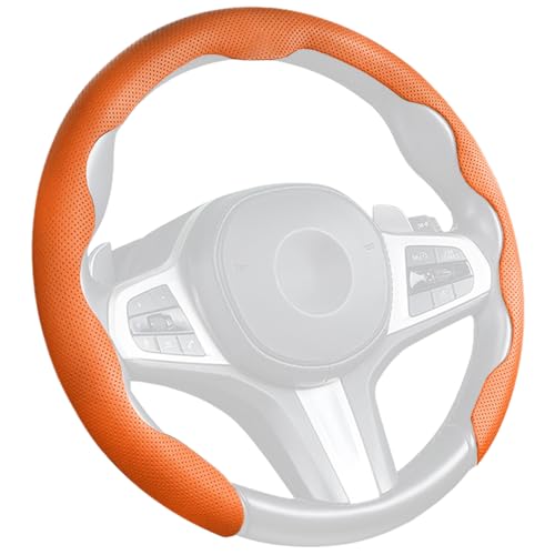 EIING ハンドルカバー 車用 軽自動車 ステアリングカバー 汎用 本革 おしゃれ 通気性がよい 汚れ防止 滑り防止 オールシーズン対応 普通車 ハンドル 保護カバー 超薄型 S・M兼用 内装パーツ 車用品 車アクセサリー D型 円形 取付簡単 36.5～40CM (オレンジ)