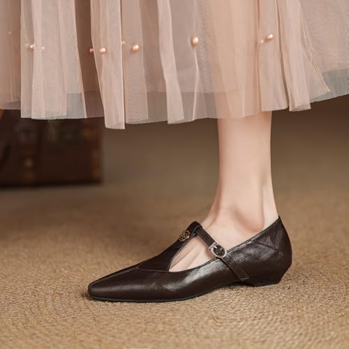 Women's Elegant T-Strap Vintage Pumps Block Low Heel Pointed Toe Cut Out Mary Jane4