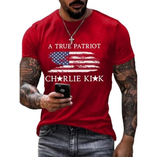 Men's A True Patriot Printed Casual T-Shirt Turning Point America Flag Charlie Kirk Shirt