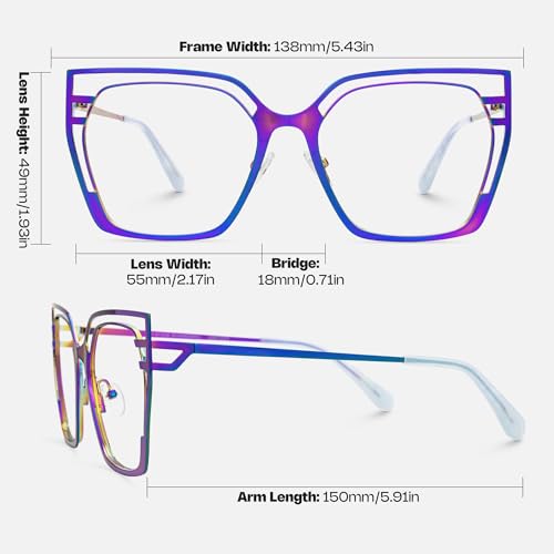 Image of Zeelool Glasses Frames for Women Oversized Square Non Prescription Eyeglasses Multicolor Metal Designer Eyewear Glasses Quinn JGM663645-04