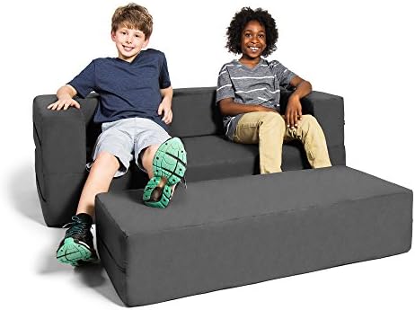 Jaxx Zipline Sofa & Large Ottoman 3 in 1 Fold Out Sofa, Big Kids Edition, Charcoal