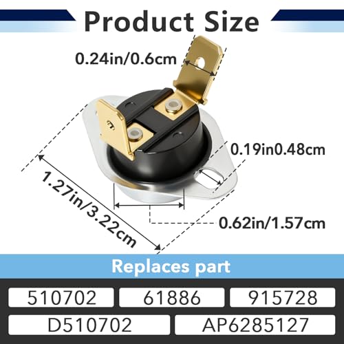 Image of 2Pcs D510702 Dryer High Limit Thermostat for Speed Queen, Alliance Laundry, Huebsch Commercial Washers and Dryers, Replace D510702 61886 915728 AP6285127