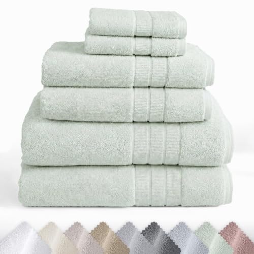 California Design Den Organic Cotton Towel & Washcloth Set of 6, Soft Sage