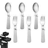 3pcs Folding Spoon & 3pcs Folding Forks for Thermos Funtainer 10oz Food Jar, Stainless Steel Foldable Spork Portable Replacement Fold Utensils Silverware for Travel Camping Picnic Outdoor Activities
