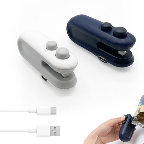 Mini Máquina De Sellado De Láminas, 2 En 1, Con Cortador Y Carga Usb Para Almacenamiento De Alimentos, Dispositivo De Sellado Térmico Portátil Recargable, Almacenamiento De Alimentos Blanco