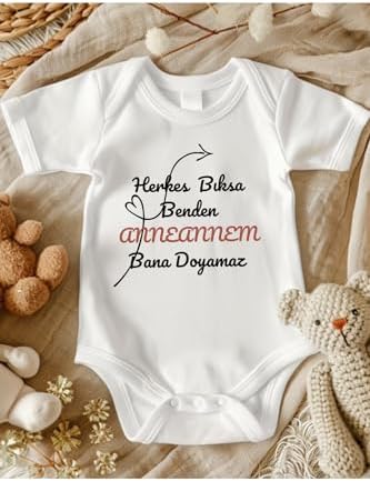 Lupi Anneanne Yazılı Bebek Zıbın, Ekru-Siyah-Gül Turuncu, 6 Ay