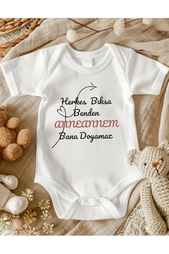 Lupi Anneanne Yazılı Bebek Zıbın, Ekru-Siyah-Gül Turuncu, 6 Ay