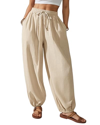 Bsubseach Cotton Harem Pants Women Balloon Trouser Wide Leg Baggy Pants