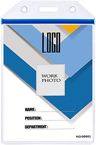 Wisdompro ID Card Holder, 10 Pack Clear Extra Thick Heavy Duty Vinyl Badge Holder with Ziplock for Multiple Cards - Blue Zip (Vertical)