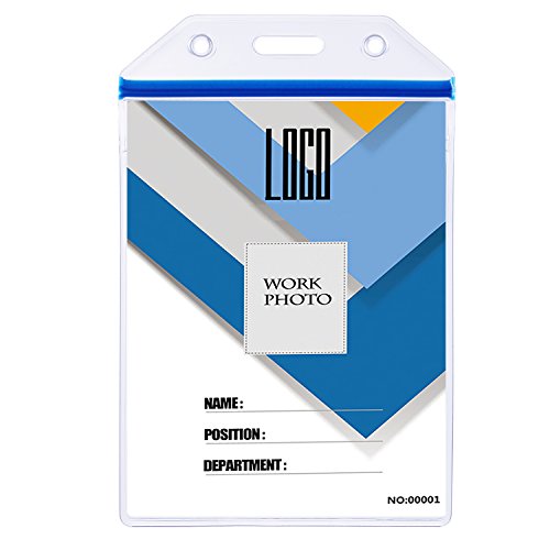 10 Pack Vertical Extra Thick Clear Id Badge Holder Card Holder With Resealable Zip For Multiple Cards (Vinyl Pvc) By Wisdompro - Blue Zip (4-1/8"*2-7/8" Inner Size) #TOP4