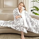 SNUGSUN Heated Throw Blanket Faux Fur & Sherpa, Safe Electric Blanket ETL & FCC Certified, Soft Warm 6 Heating Levels & 4 Hours Auto-Off, Machine Washable, 50'x60' Light Grey & White Pattern