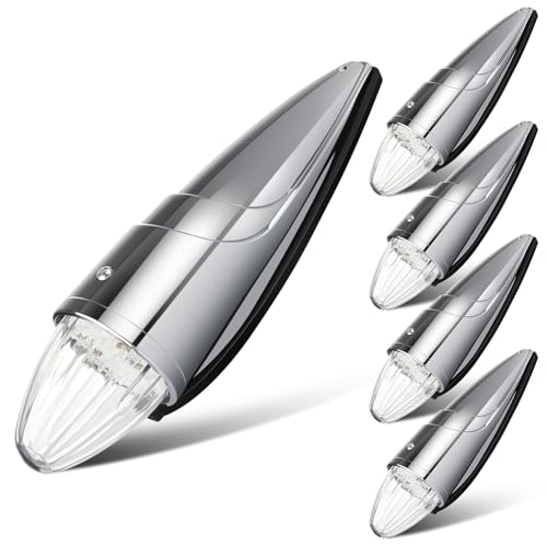 LBRST 5 x 17 LED Chrome Truck Roof Lights Amber Torpedo Cab Marker Roof Running Top Lights Assembly Heavy Duty Trucks Replacement for Peterbilt/Freightliner/Mack Clear Lens (5 pcs)