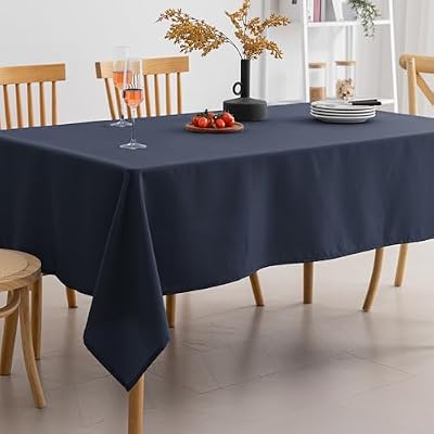 Amazon Basics Thin Rectangle Tablecloths, Water-Resistant Textured Fabric, Wrinkle Resistant, Washable Decorative Table Cover for Dining, Parties, 60" x 120", Navy Blue, Pack of 2