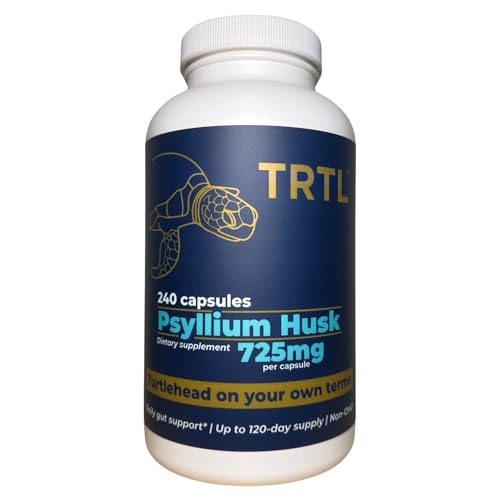 TRTL Psyllium Husk Capsules – 240ct | Fiber Supplement for Gut Health Support & Digestive Regularity | Packaged & Tested in USA, Non-GMO | 2.2g Fiber per Serving